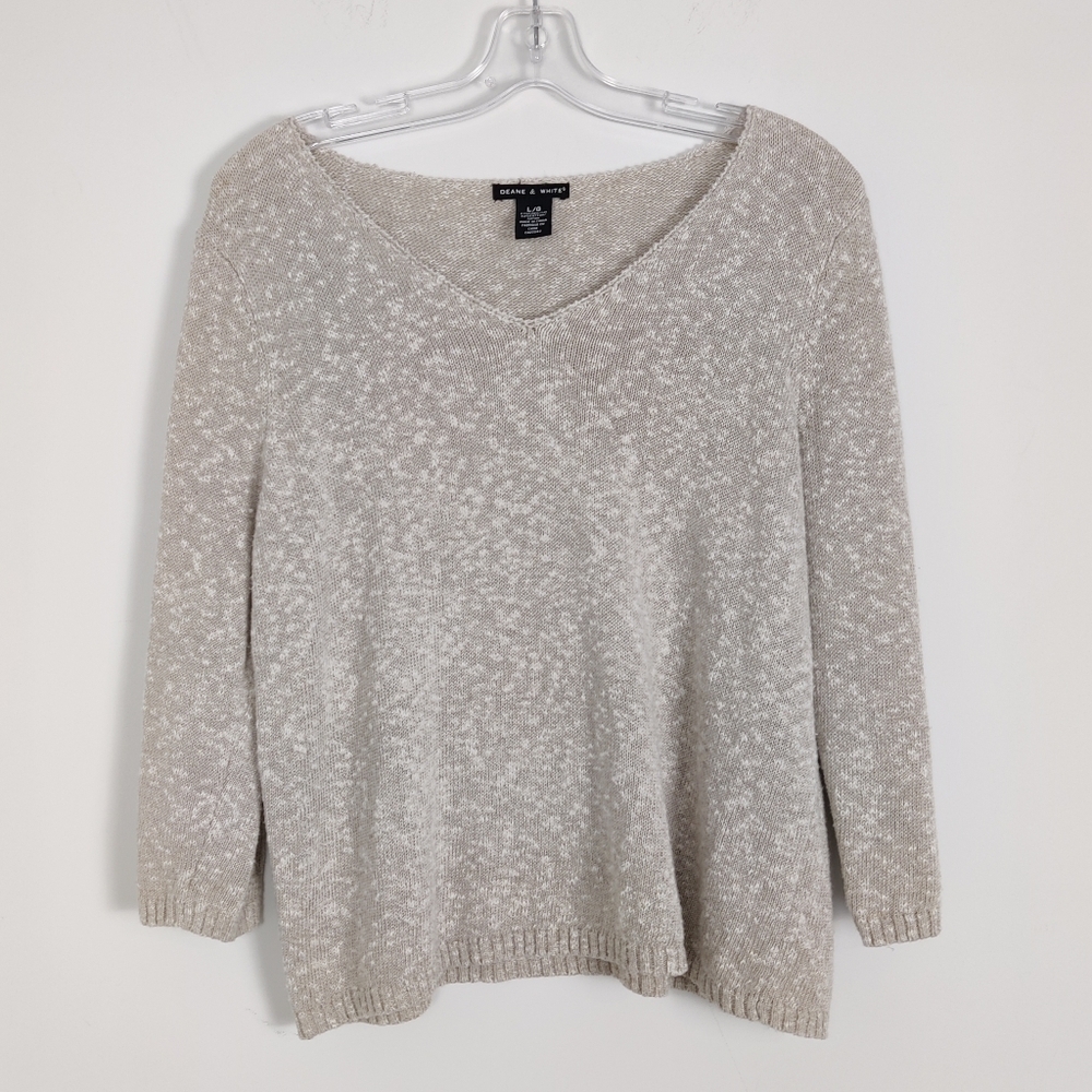 Deane & White Women's Cotton Linen Sweater V-Neck Beach Summer Quiet Luxury